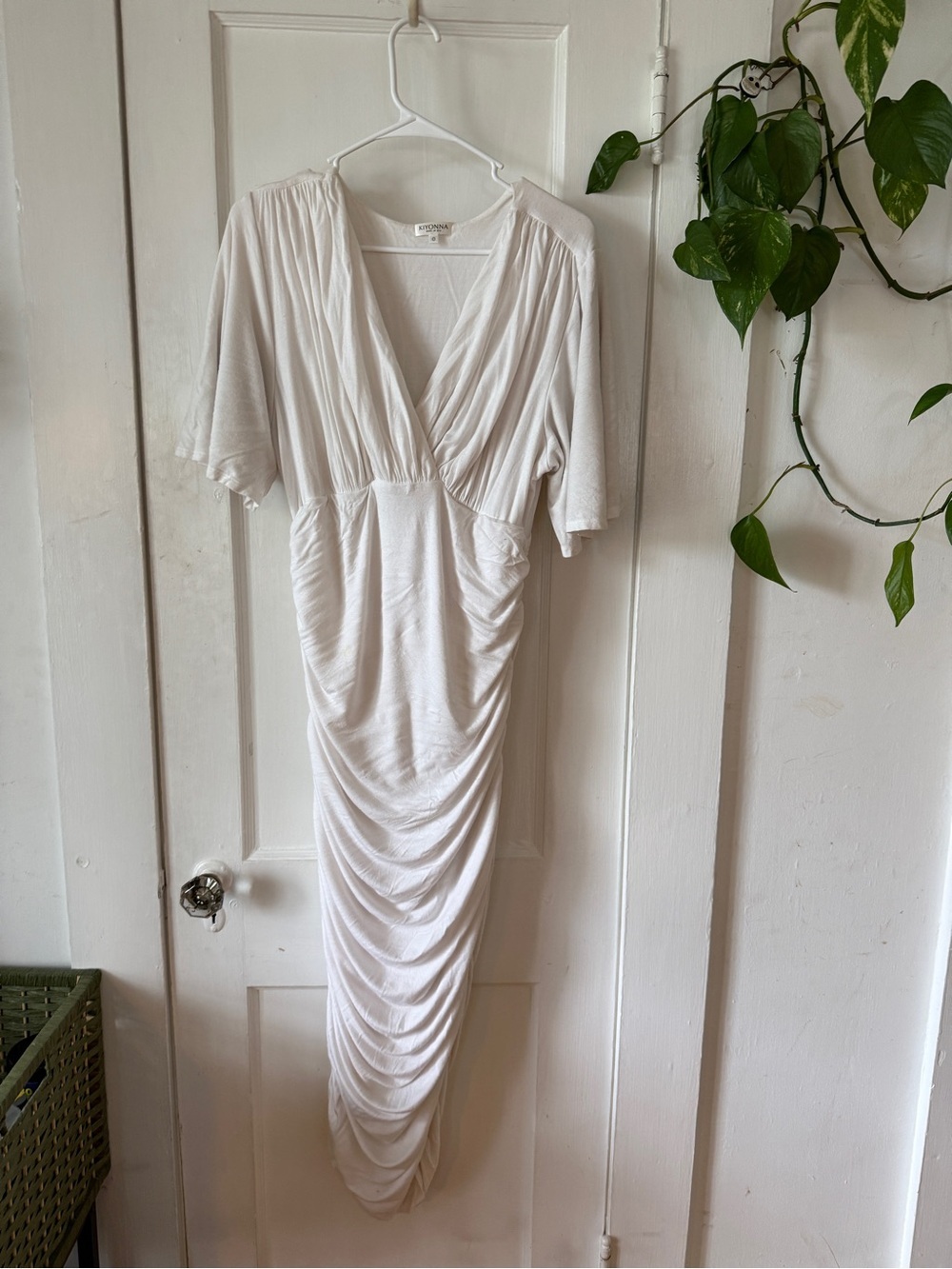 Kiyonna Ivory Ruched V-Neck Maxi Dress